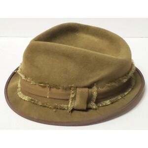 Cha Cha s House of Ill Repute Fedora Olive Furfelt Fedora 154 1/2 Fray Banded